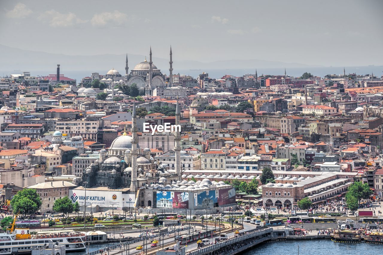 Top view of istanbul city and galata bridge in turkey