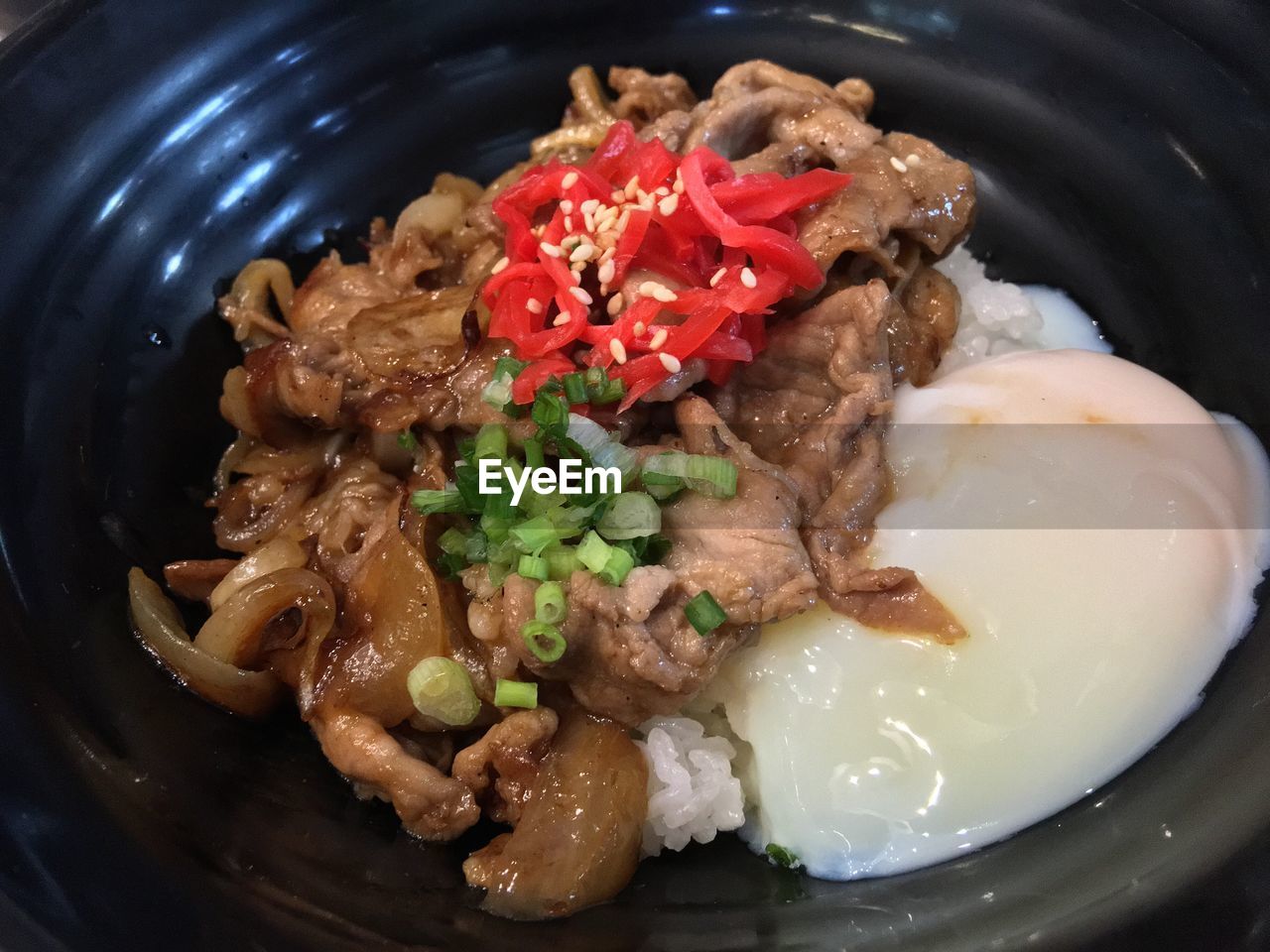 Close-up of pork teriyaki in plate