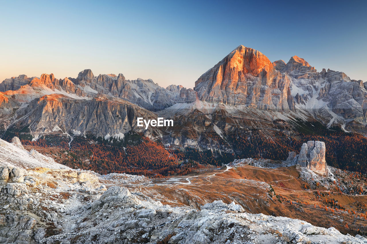 Rock formations on mountain against sky