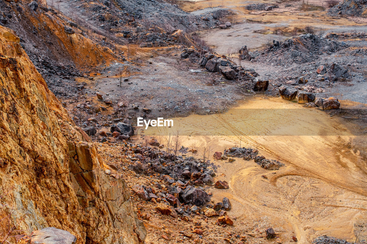 Old abandoned copper and gold surface mine in apuseni mountains, romania
