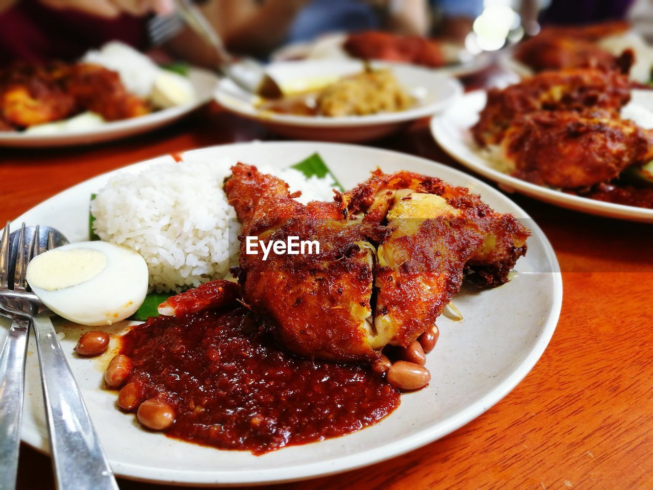 Close-up of food in plates on table