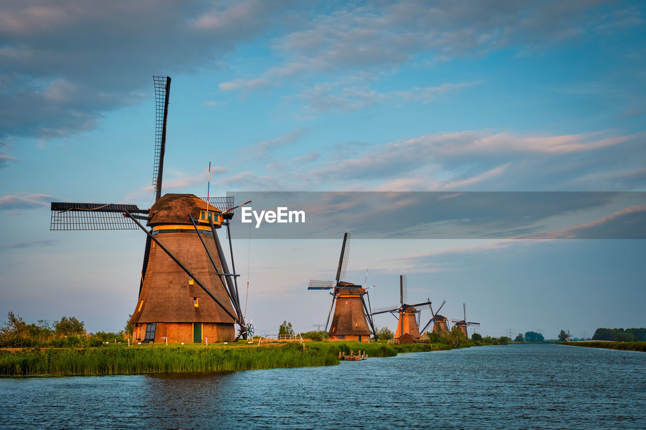 Windmills at kinderdijk in holland. netherlands