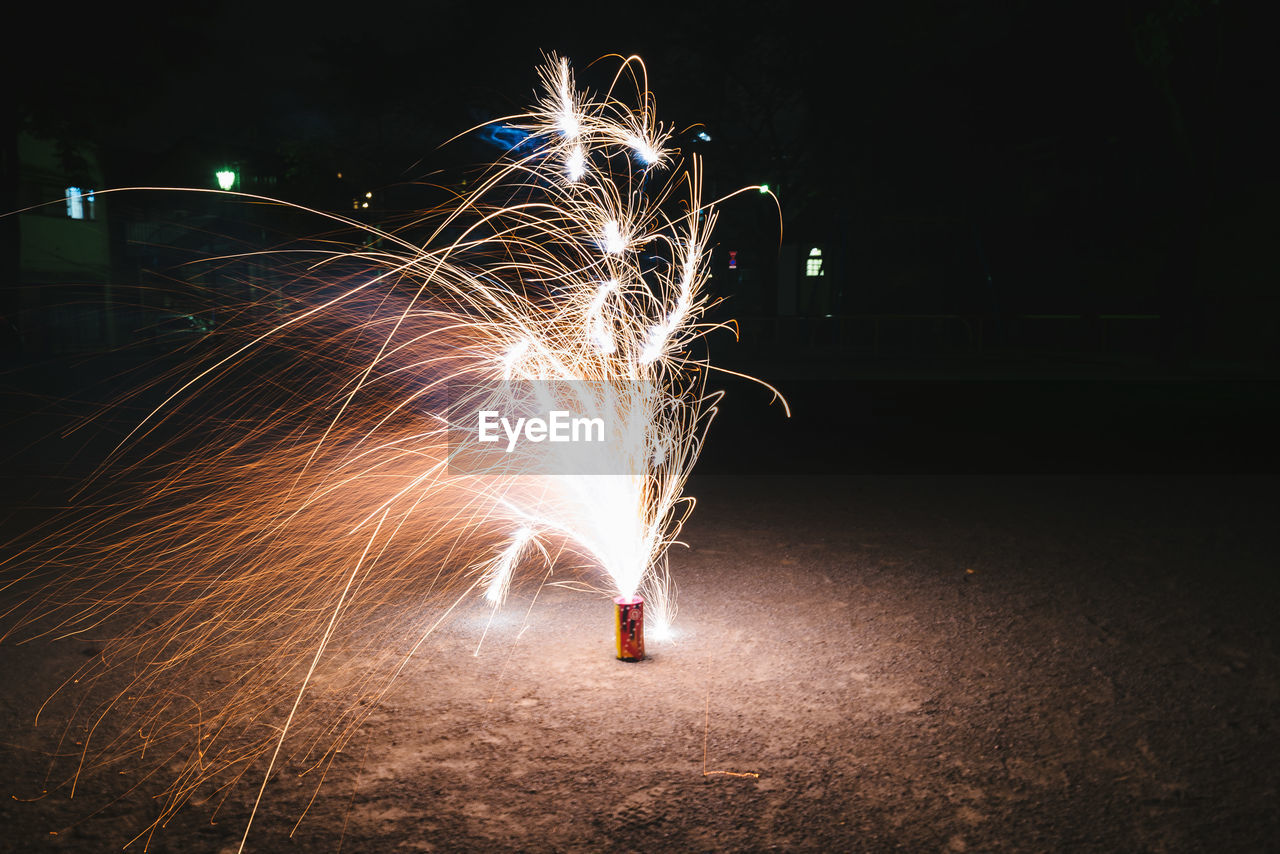 Firework display at night