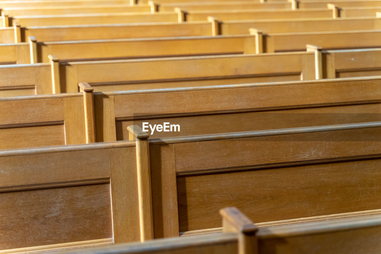Full frame shot of benches in church 