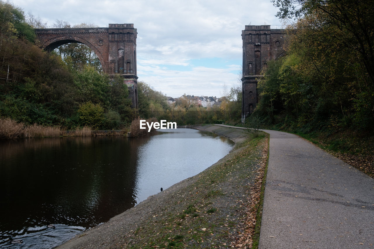 river, architecture, waterway, water, built structure, sky, tree, nature, plant, moat, building exterior, ditch, reflection, cloud, bridge, city, reservoir, no people, history, body of water, travel destinations, the past, building, outdoors, transportation, travel, day, environment, rural area, tourism, landscape