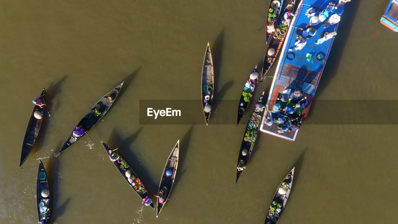 Aerial view of lok baintan floating market in banjarmasin, south kalimantan