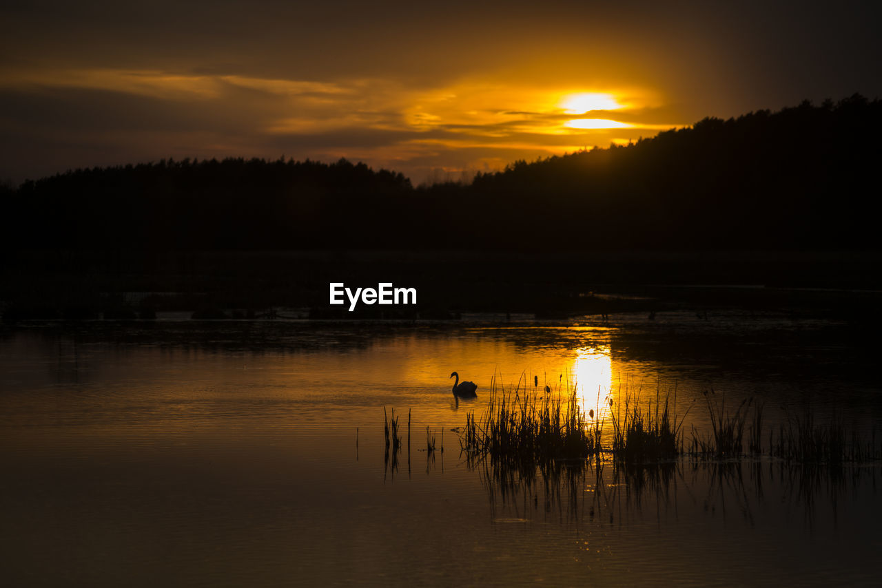 Scenic view of lake against sky during sunset