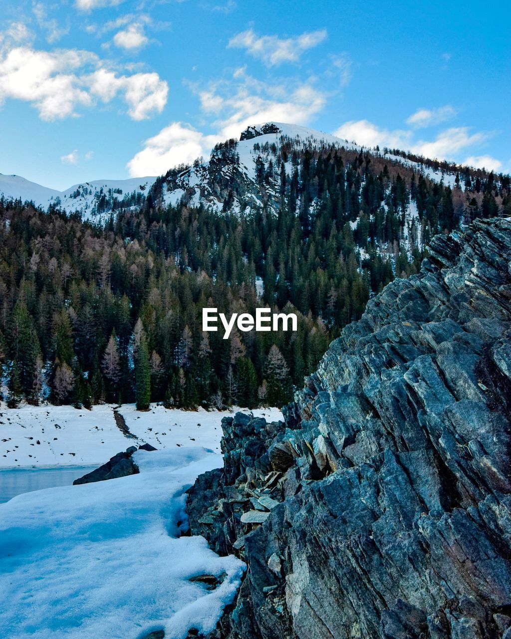 Scenic view of snow covered mountain against sky