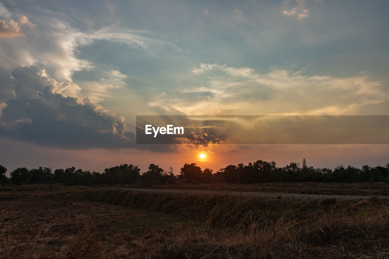 Scenic view of field against sky during sunset