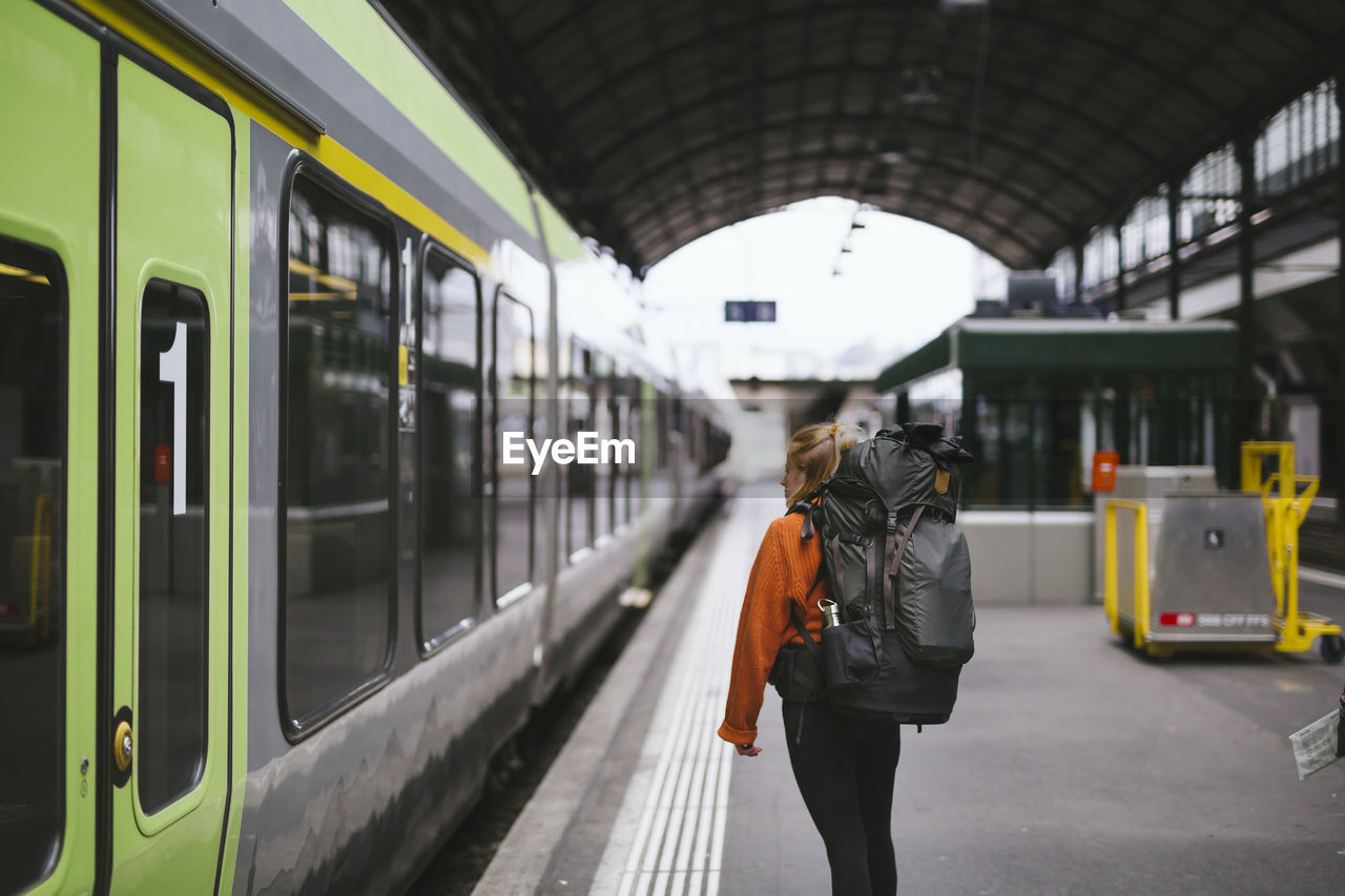 Woman on train station