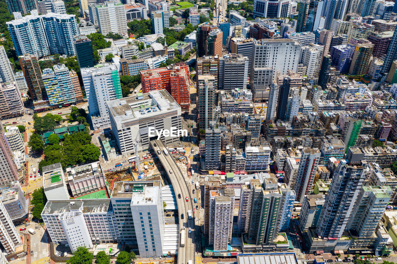 Aerial view of modern buildings in city