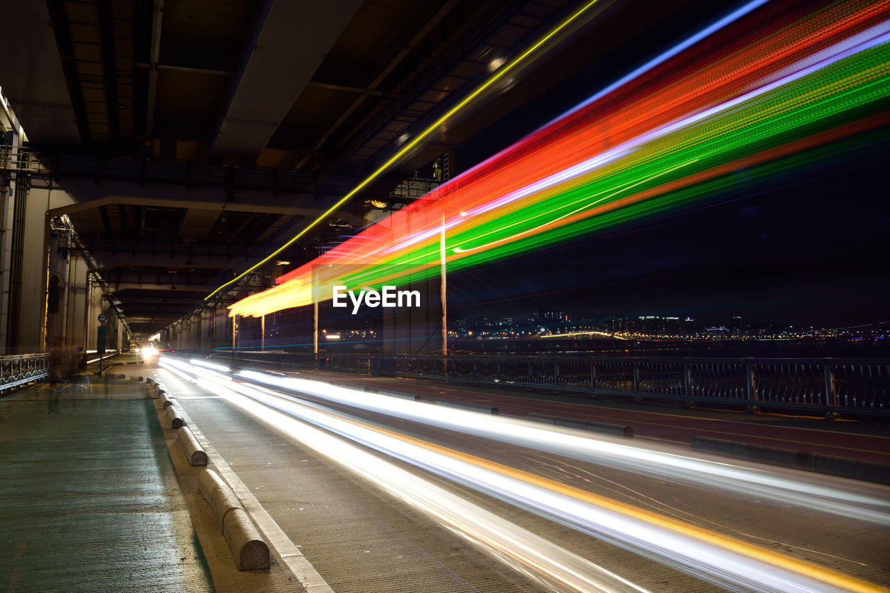 Light trails on road in city