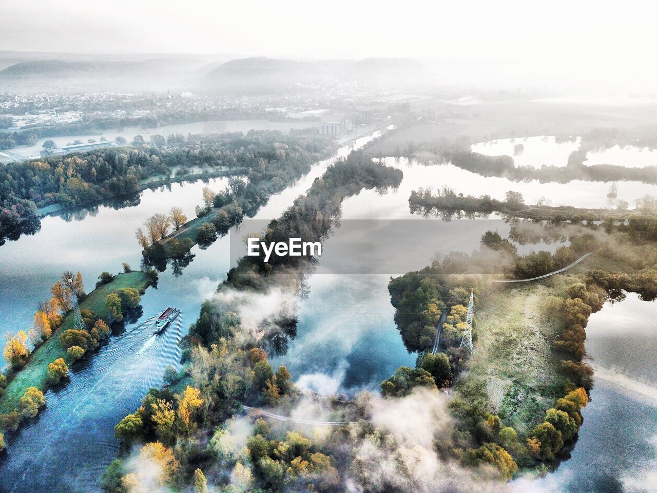 High angle view of trees on landscape against sky