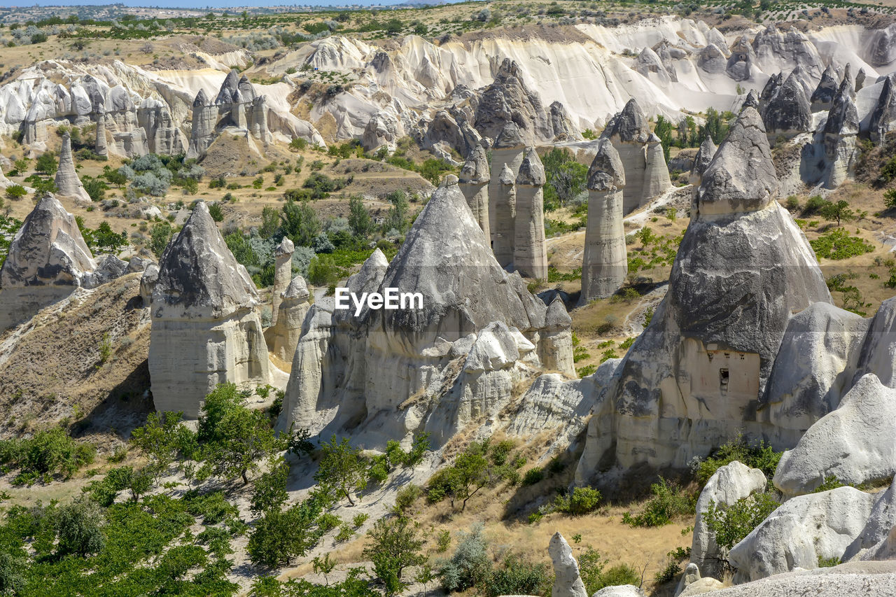 Panoramic view of rock formations in goreme, turkey