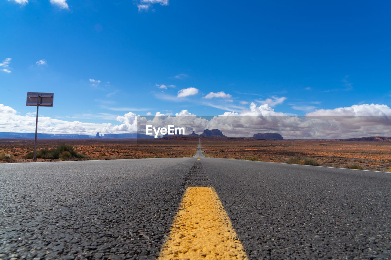 Empty road amidst field