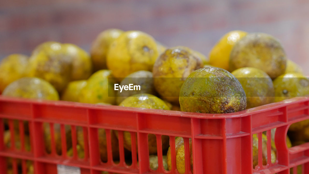 CLOSE-UP OF FRUITS AT MARKET STALL