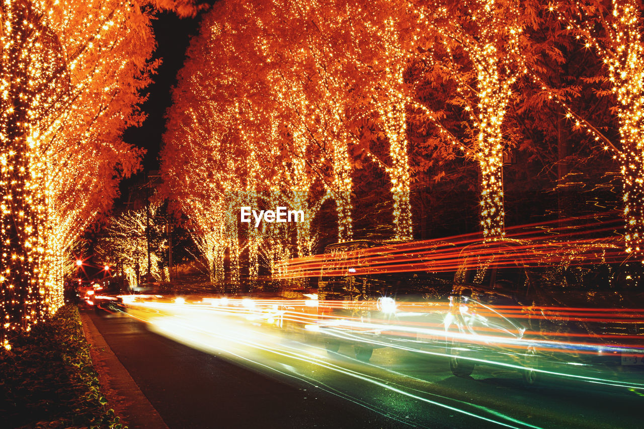 Light trails on street at night