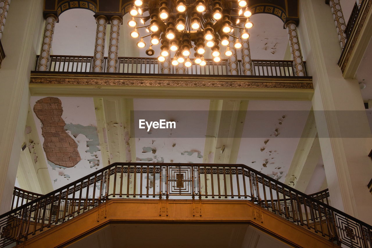 Low angle view of illuminated staircase in building