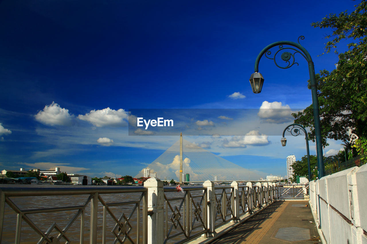 Suspension bridge over river