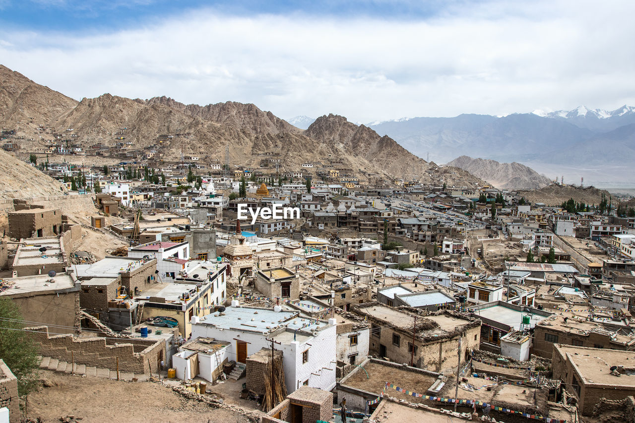 High angle view of townscape against sky