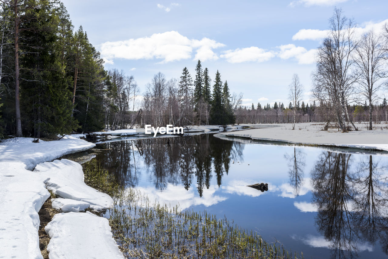 Scenic view of lake against sky during winter