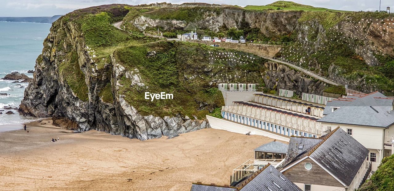 High angle view of staircase at beach