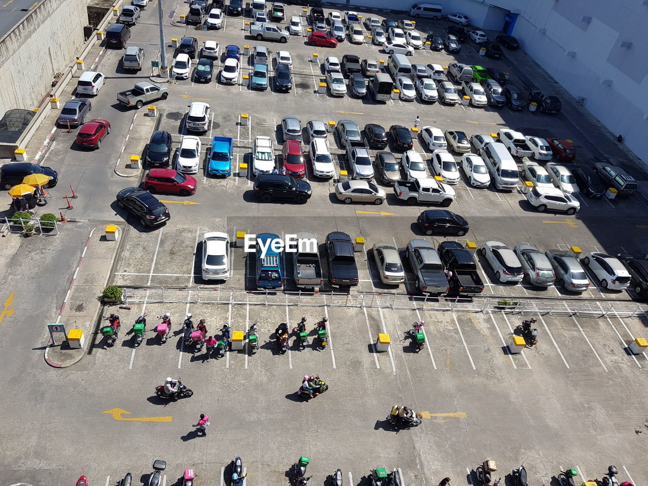 High angle view of vehicles on road in city