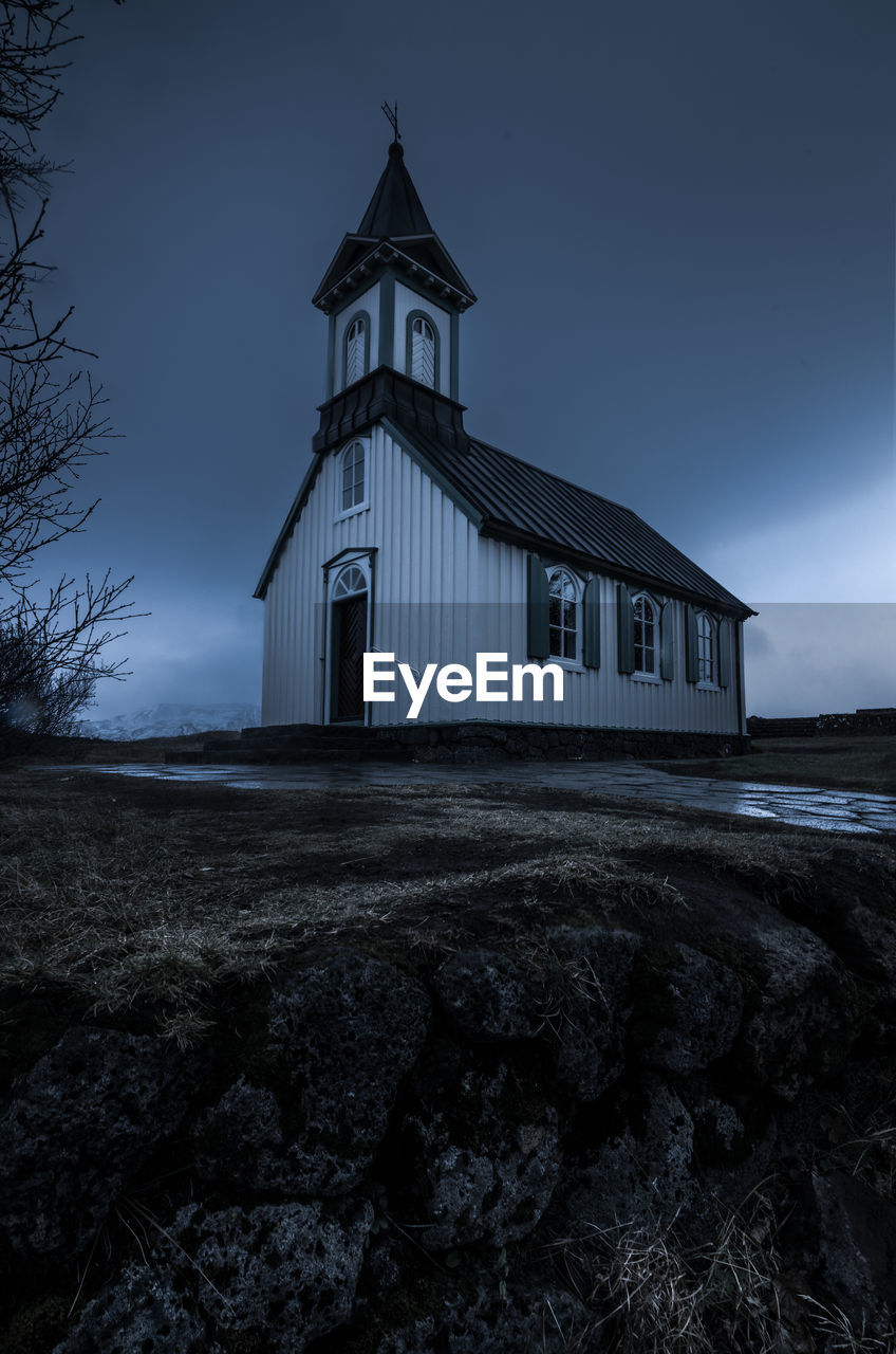 View of the thingvallakirkja church in the thingvellir national park, iceland