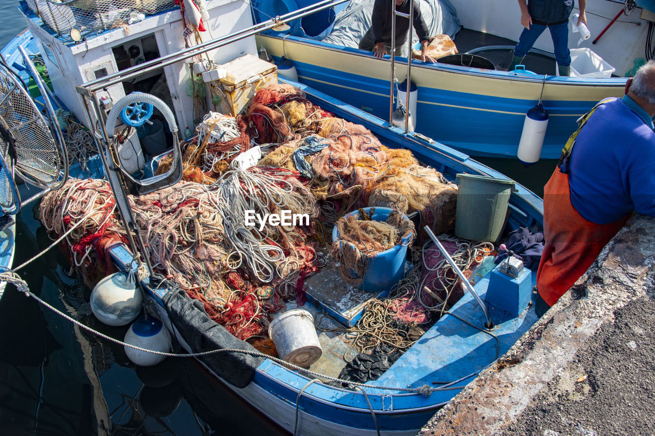 high angle view of boats in boat