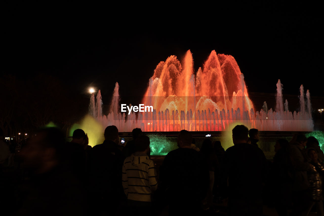 REAR VIEW OF PEOPLE AT MUSIC CONCERT AGAINST SKY