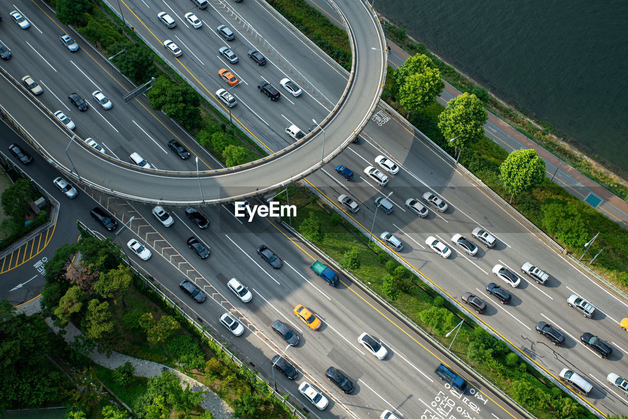 High angle view of traffic on road