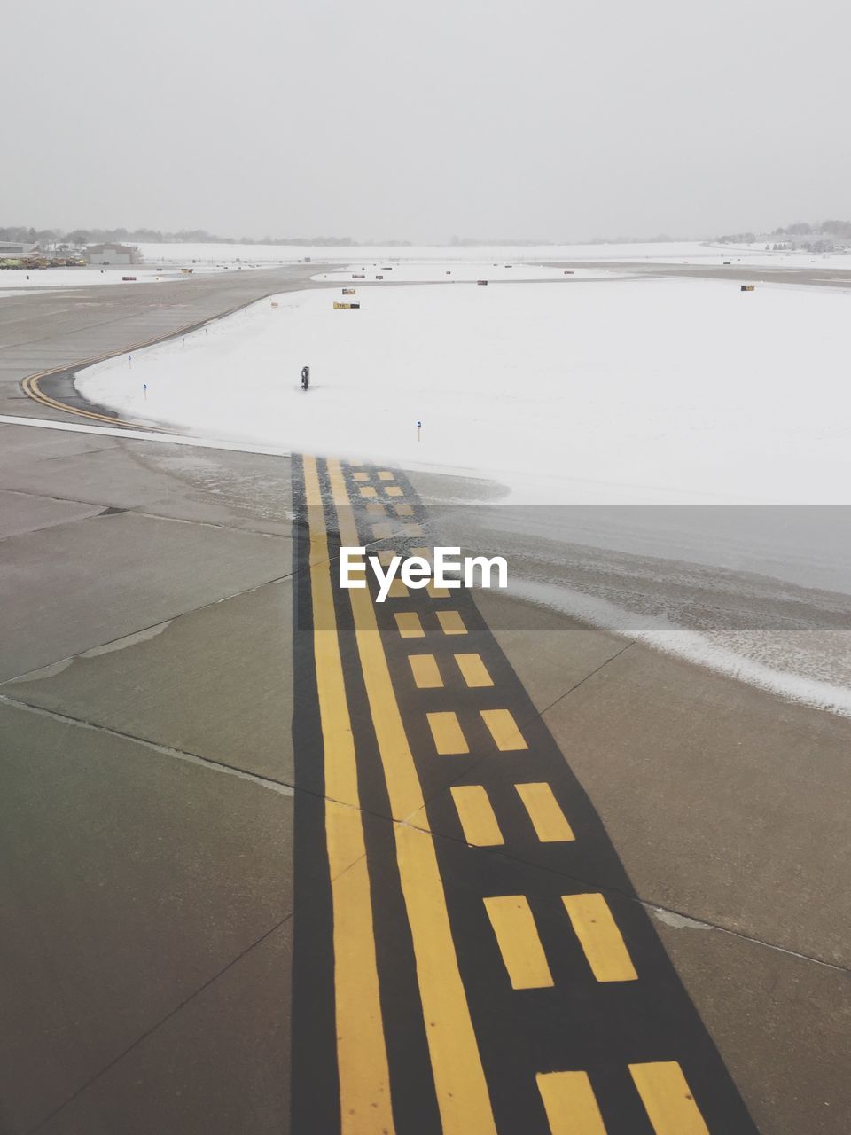 High angle view of airport runway during winter