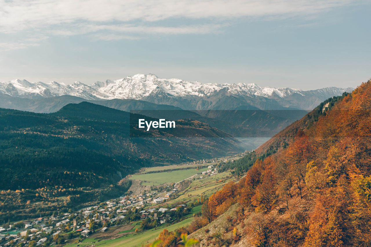 Scenic view of snowcapped mountains against sky