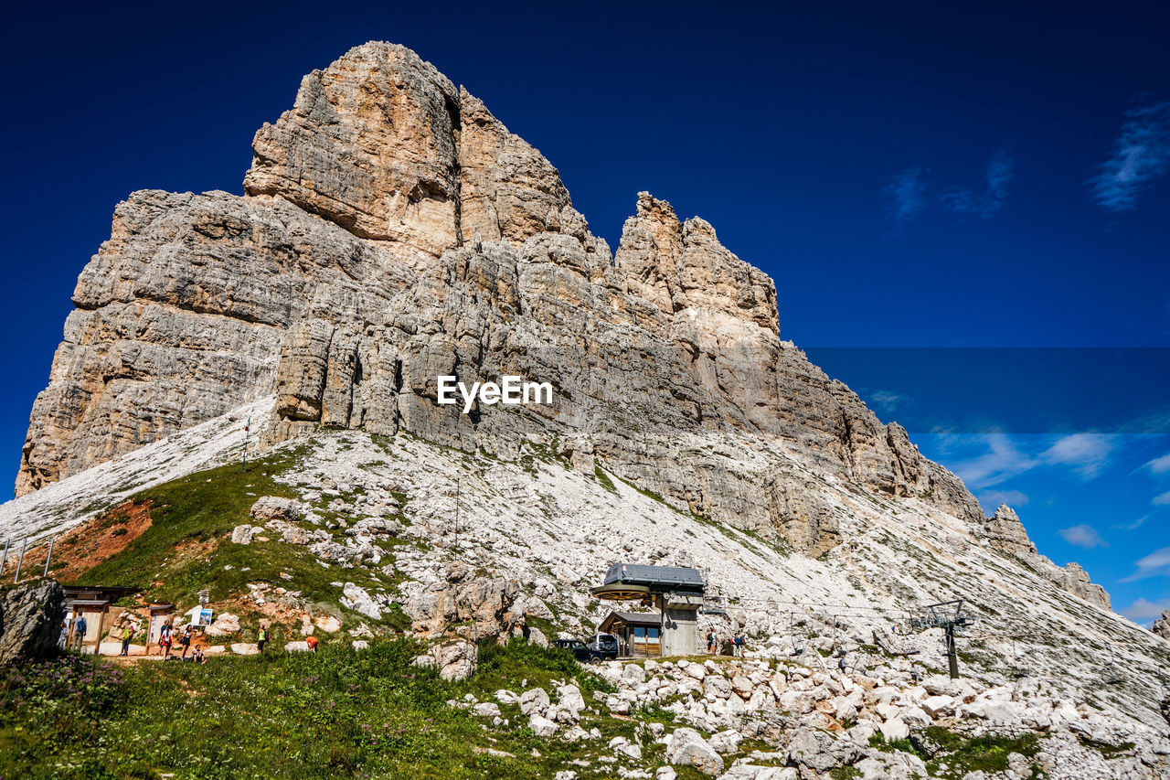 Low angle view of rocks and plants against sky