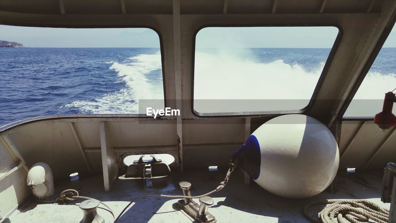 PANORAMIC VIEW OF SEA AGAINST SKY SEEN FROM BOAT