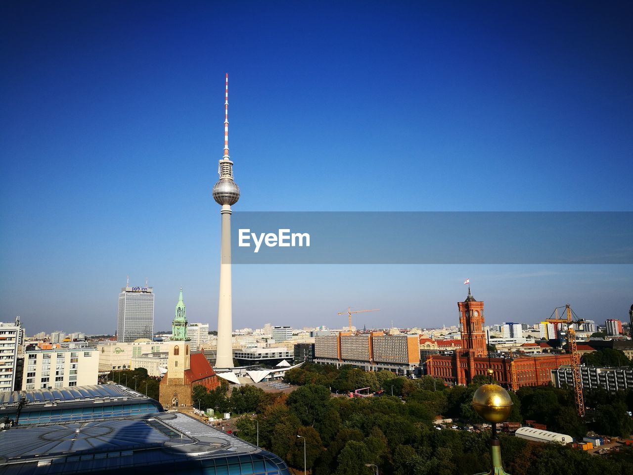 View of cityscape against clear sky