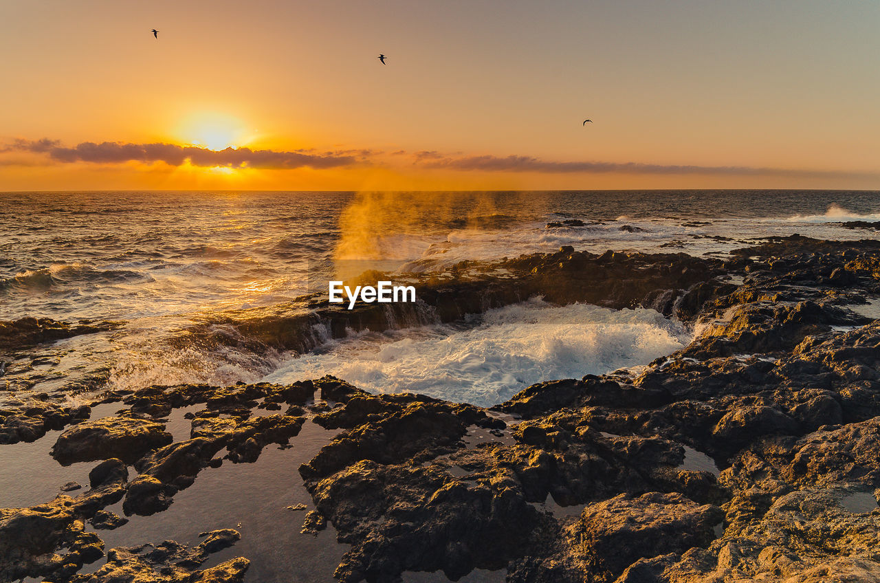 SCENIC VIEW OF SEA AT SUNSET