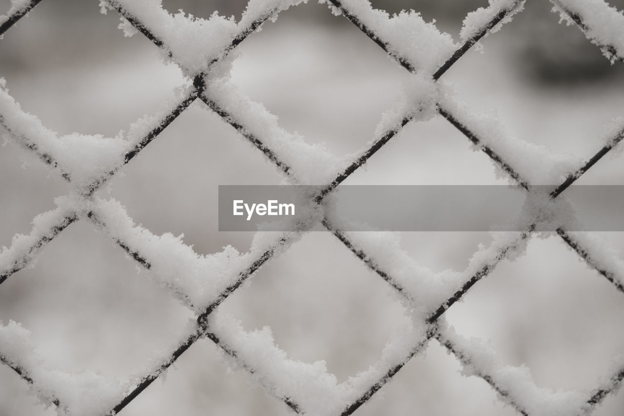Full frame shot of snow covered fence