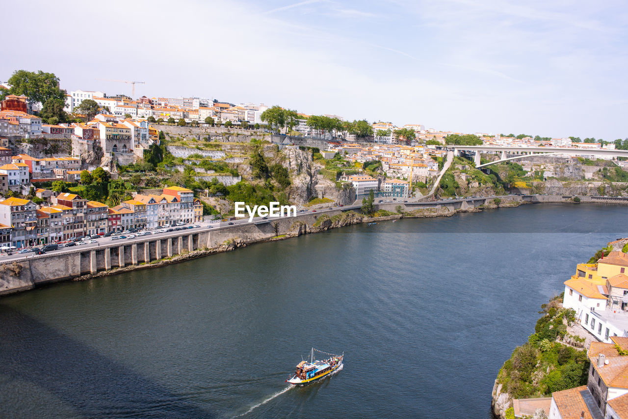 High angle view of bridge over river in city