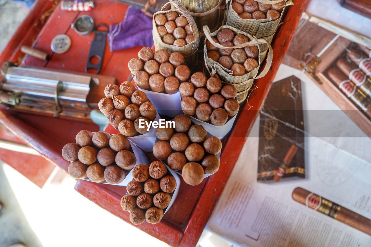 HIGH ANGLE VIEW OF SPICES IN SHOP