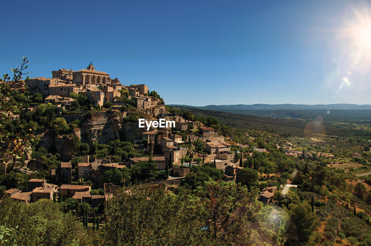 Panoramic view of the gordes village on top of hill, in the french provence.