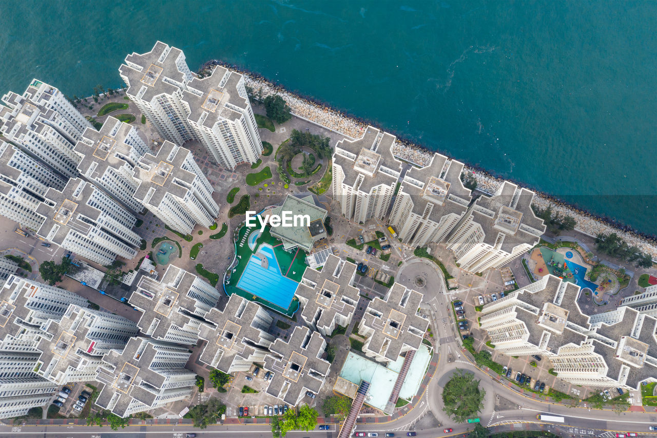 HIGH ANGLE VIEW OF SWIMMING POOL IN BUILDING