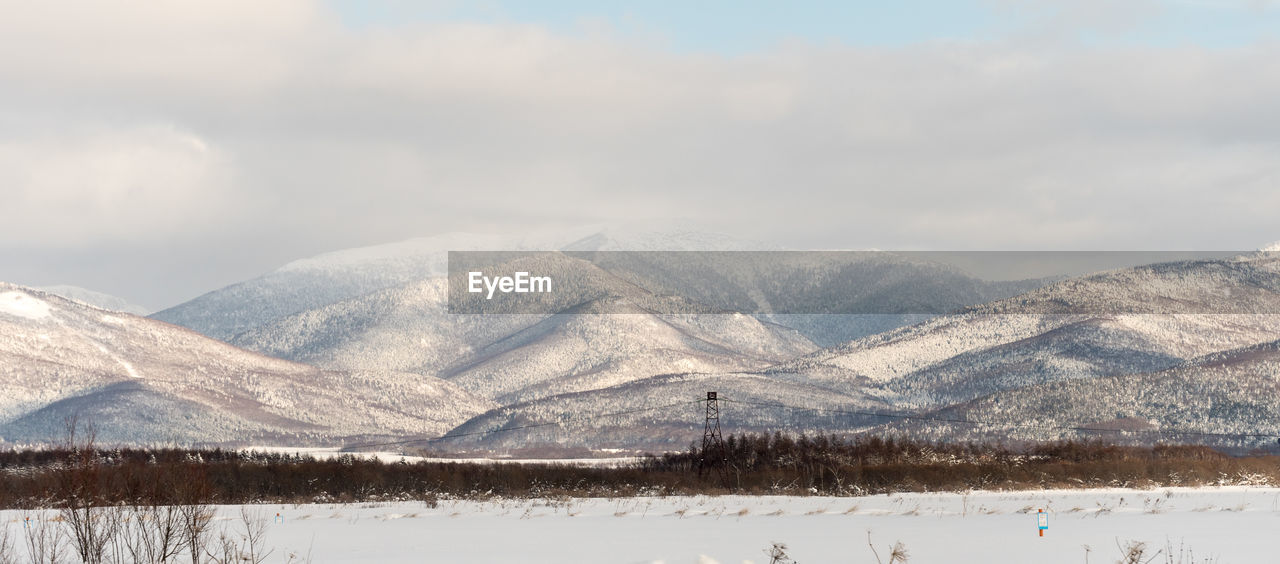 Scenic view of snowcapped mountains against sky