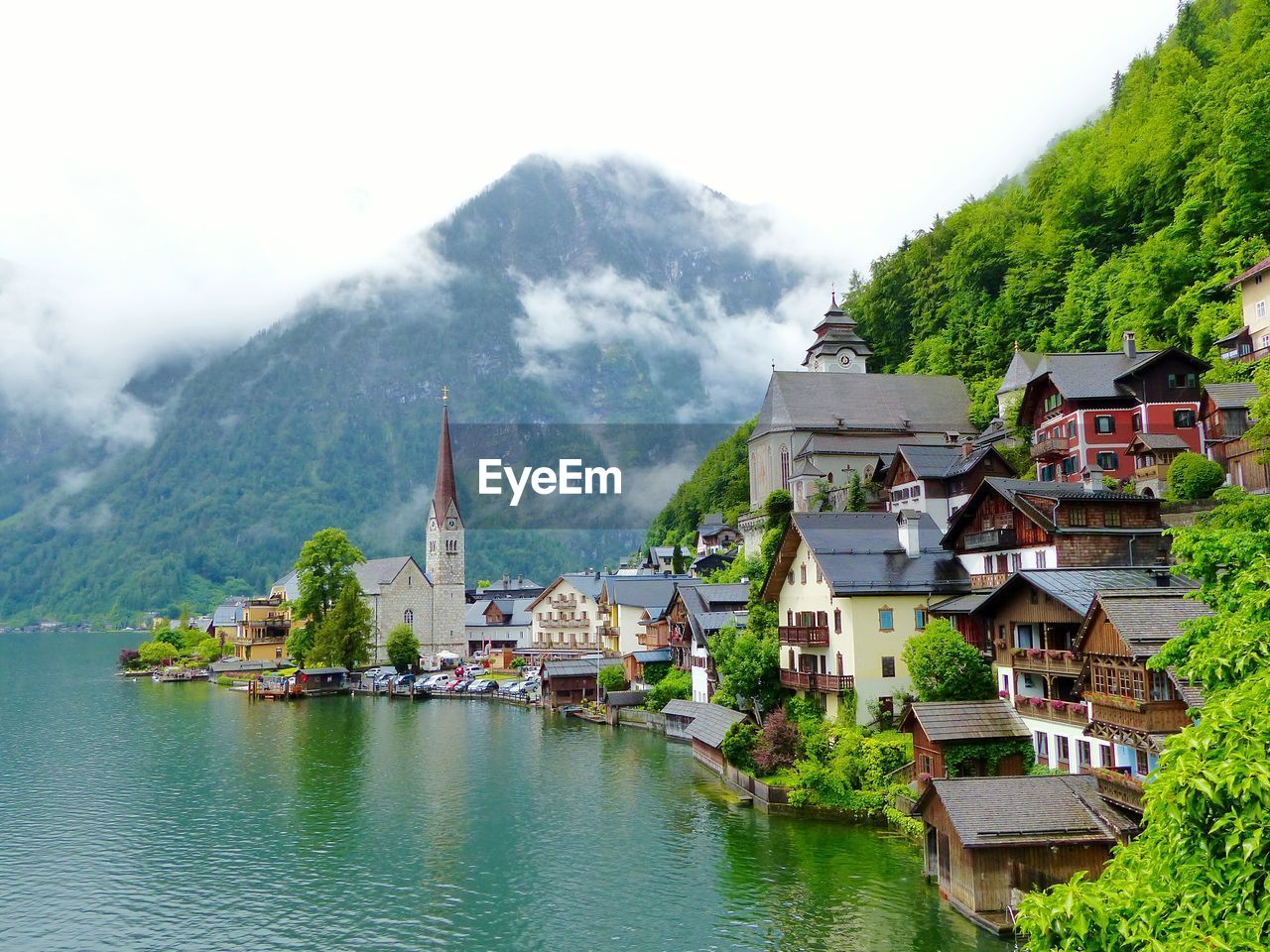 Village by lake hallstatt