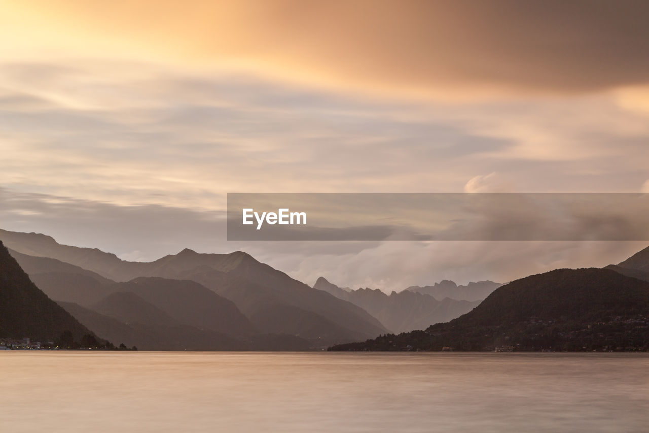 Scenic view of mountains at sunset