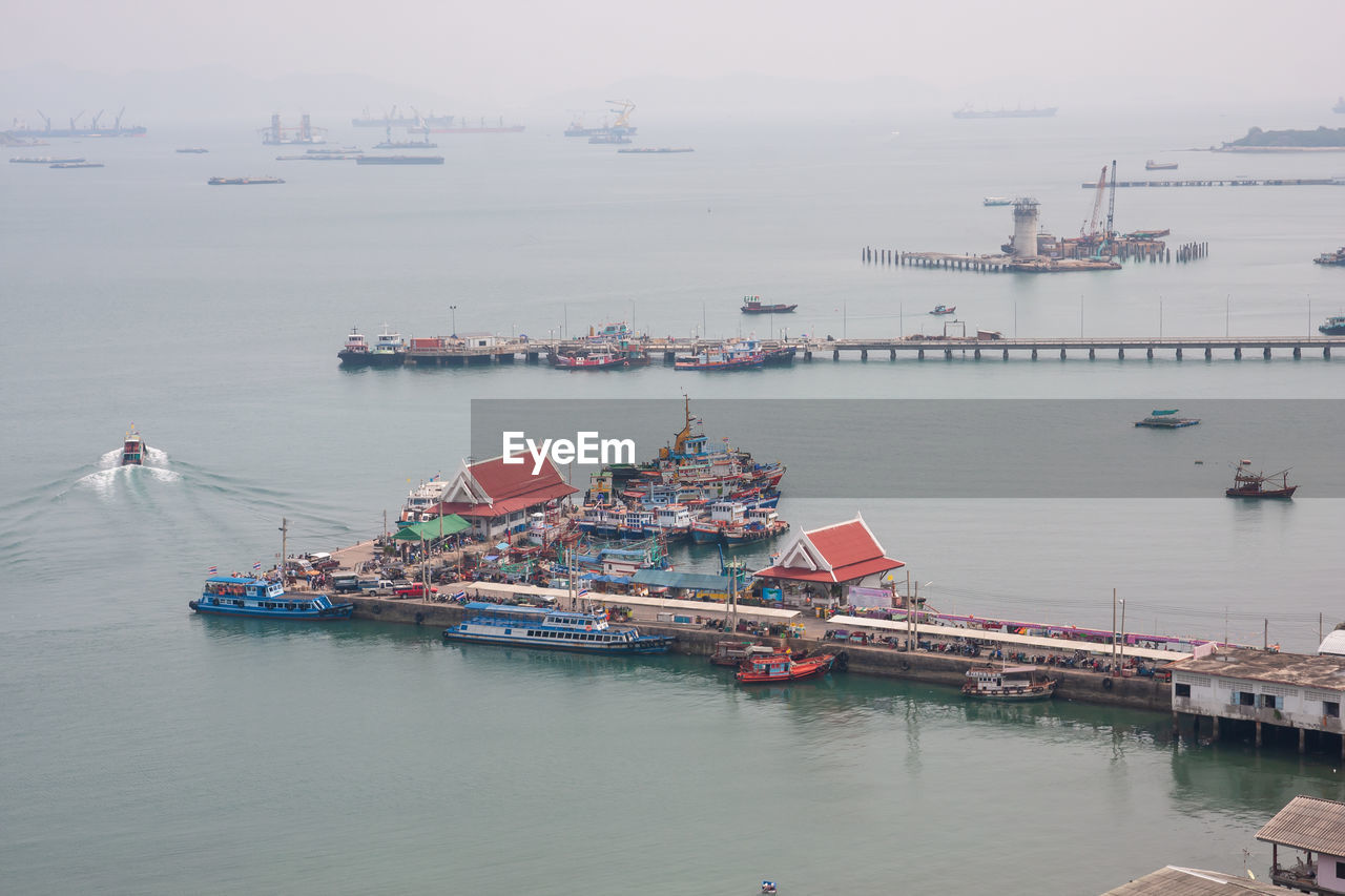 High angle view of ship in sea