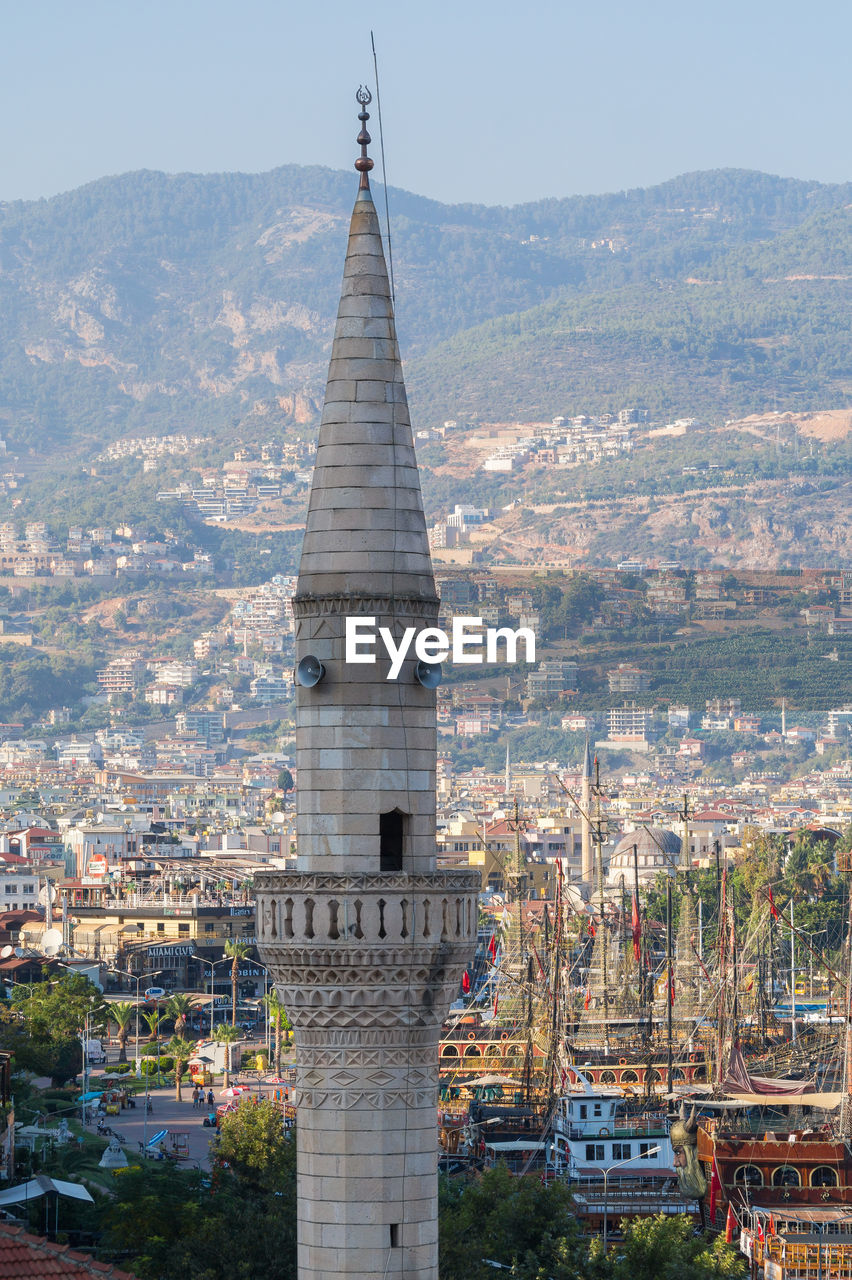 Minaret of mosque in city