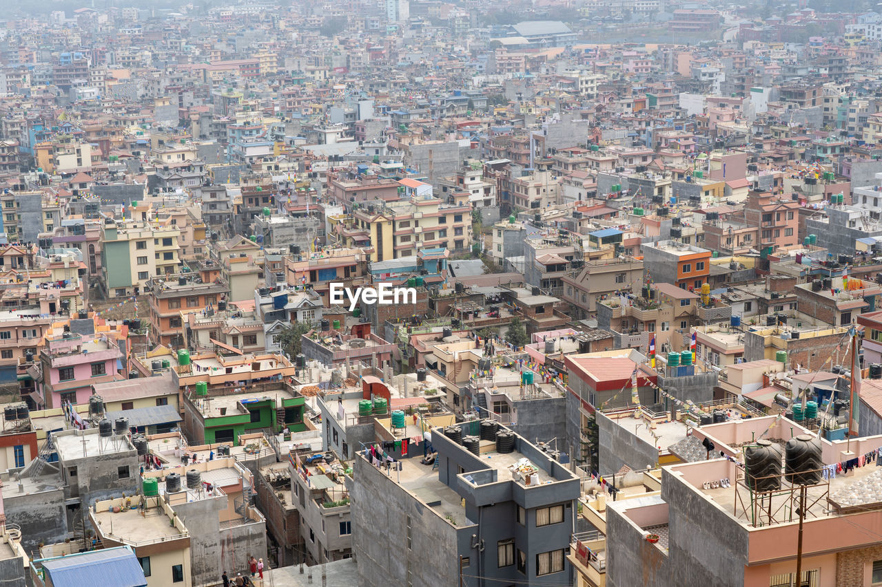 High angle view of buildings in city