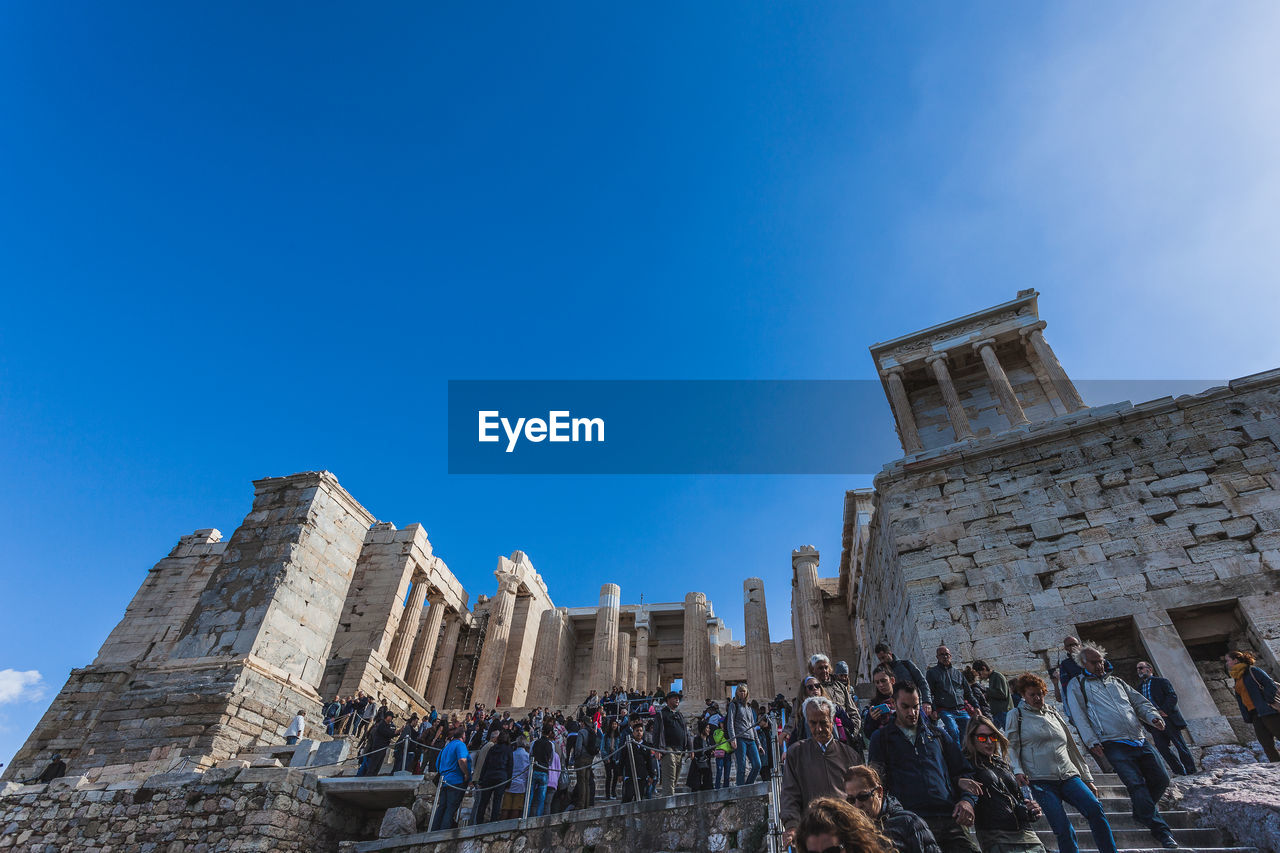 Athens greece - october 25 2018. tourists coming down from the acropolis hill