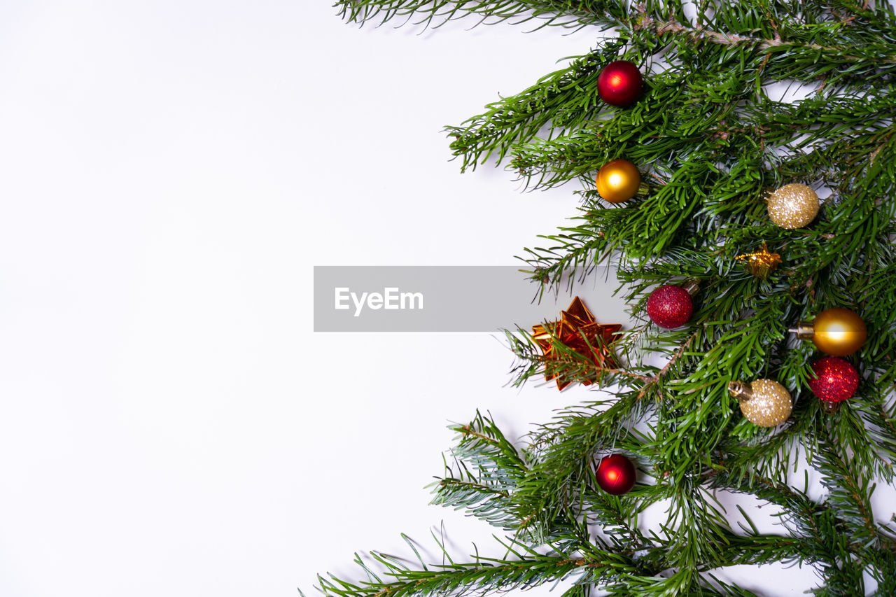 Christmas decorations on white background